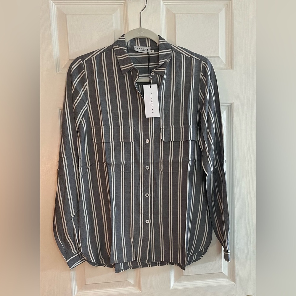 Harshman/Women’s NWT Gray Striped Blouse Size S